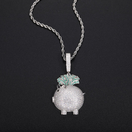 925 Silver Moissanite Iced Out Pig Money Pendant Necklace alternate product image