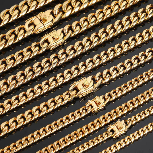 8-12 mm Polished Cuban with Dragon Clasp Hip Hop Necklace with Stainless steel Base - CHA004 alternate product image