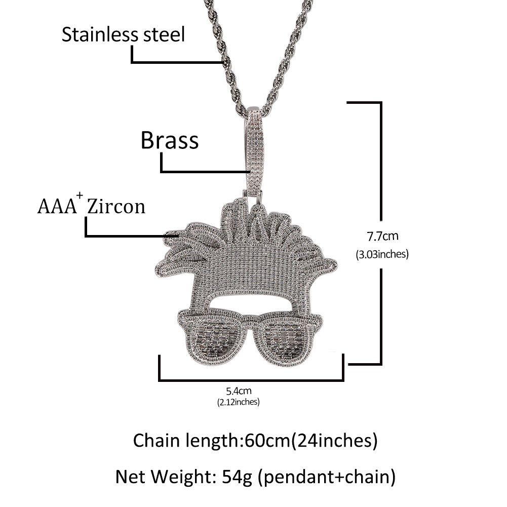 Men’s Iced Smiley Face Pendant Necklace with Silver-Plated Twisted Rope Chain product image