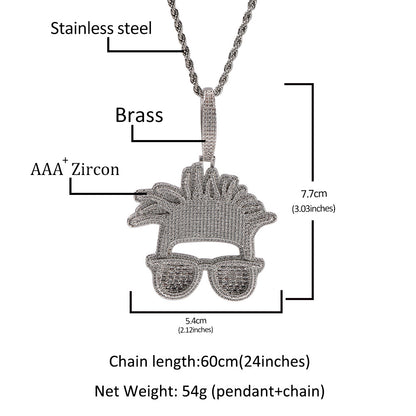 Men’s Iced Smiley Face Pendant Necklace with Silver-Plated Twisted Rope Chain