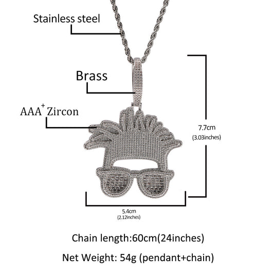 Men’s Iced Smiley Face Pendant Necklace with Silver-Plated Twisted Rope Chain