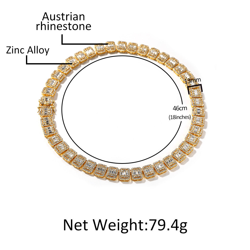 Iced Out Square Link Chain Necklace for Women & Men - Gold Plated or Silver Plated Statement Pendant Chain