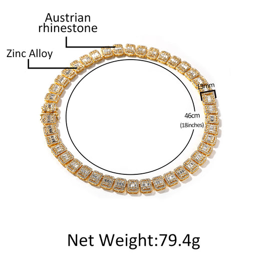 Iced Out Square Link Chain Necklace for Women & Men - Gold Plated or Silver Plated Statement Pendant Chain