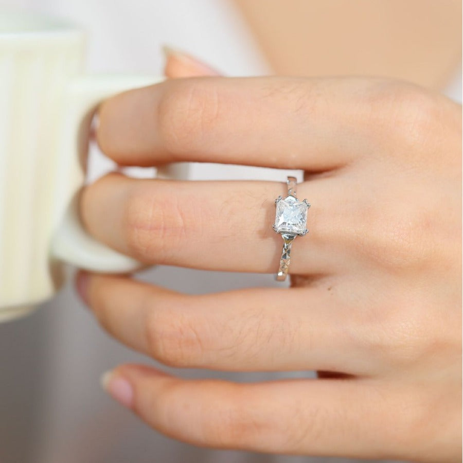 Princess Cut Moissanite Ring for Women, Square Solitaire Promise Ring, Size 9-20 product image