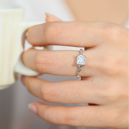 Princess Cut Moissanite Ring for Women, Square Solitaire Promise Ring, Size 9-20