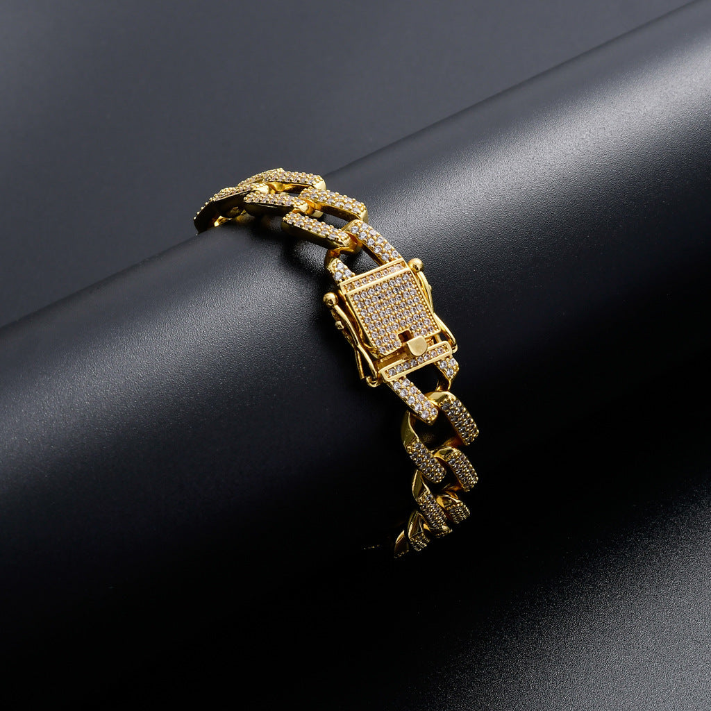 Hip Hop Minimalist Diamond Shape Cuban Link Cubic Zirconia Bracelet for Men