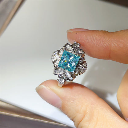 2 Carat Princess Cut Moissanite Ring for Women, VVS1 Statement Engagement Ring with White or Green Center Stone