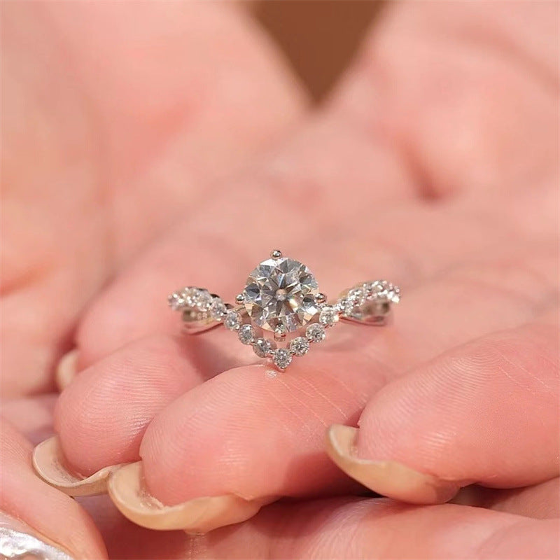 Round Cut Halo Style Ring for Women, Geometric Pavé Look Fashion Ring product image