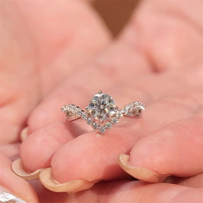 Round Cut Halo Style Ring for Women, Geometric Pavé Look Fashion Ring
