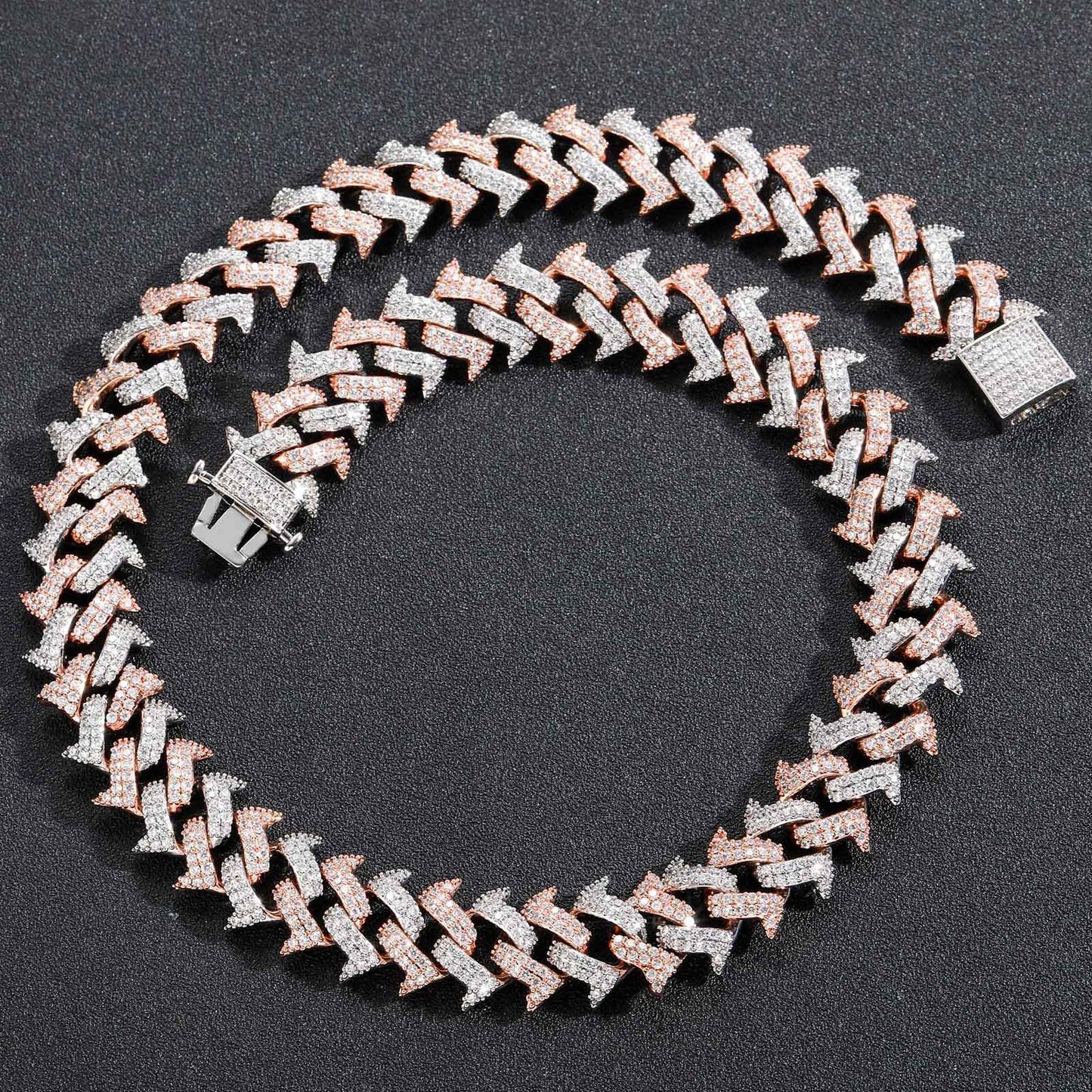 Hip Hop Light Luxury Cuban Link Thorn Spike Cubic Zirconia Necklace for Men