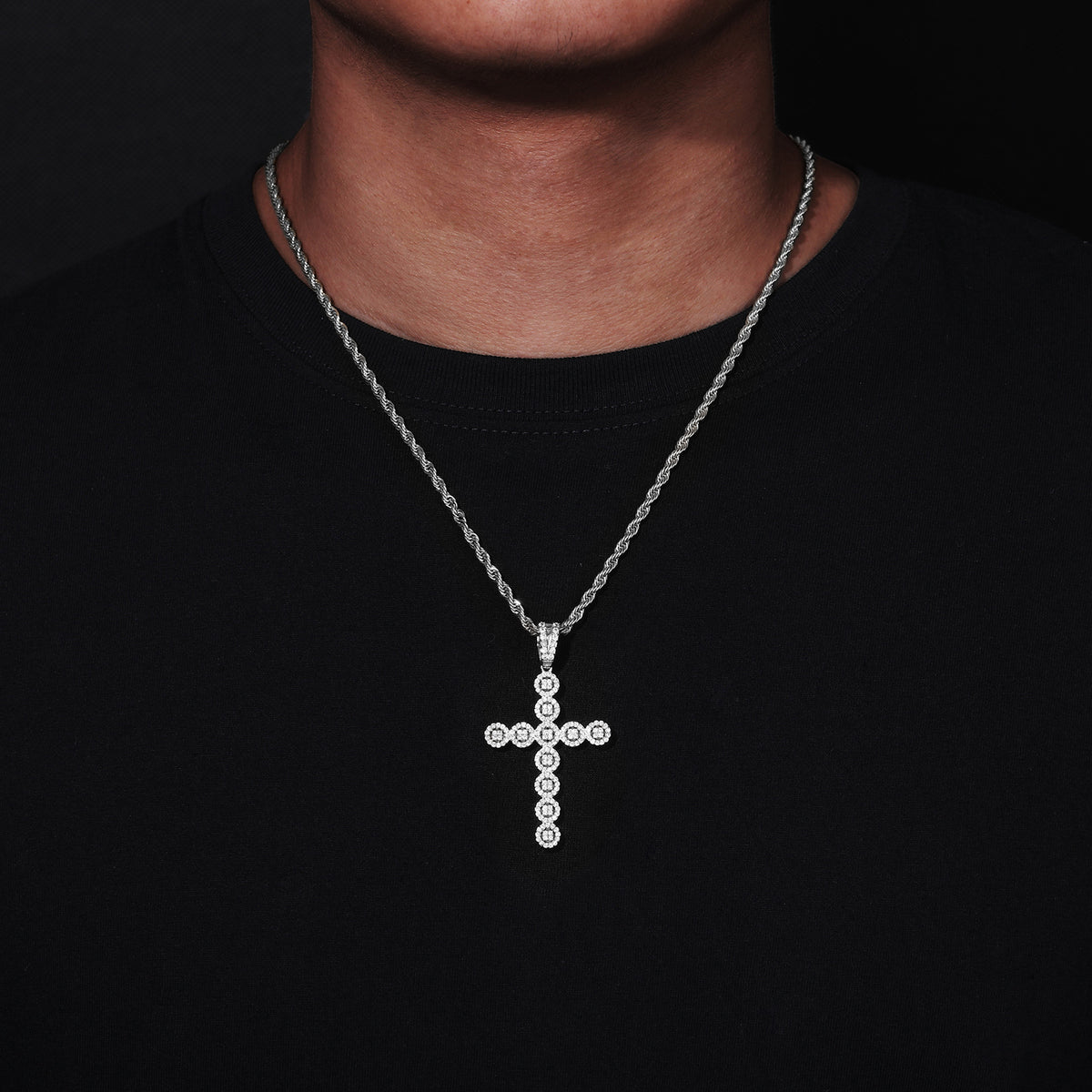 Men's Hip Hop Cross Pendant Necklace, Geometric Zircon Rope Chain product image