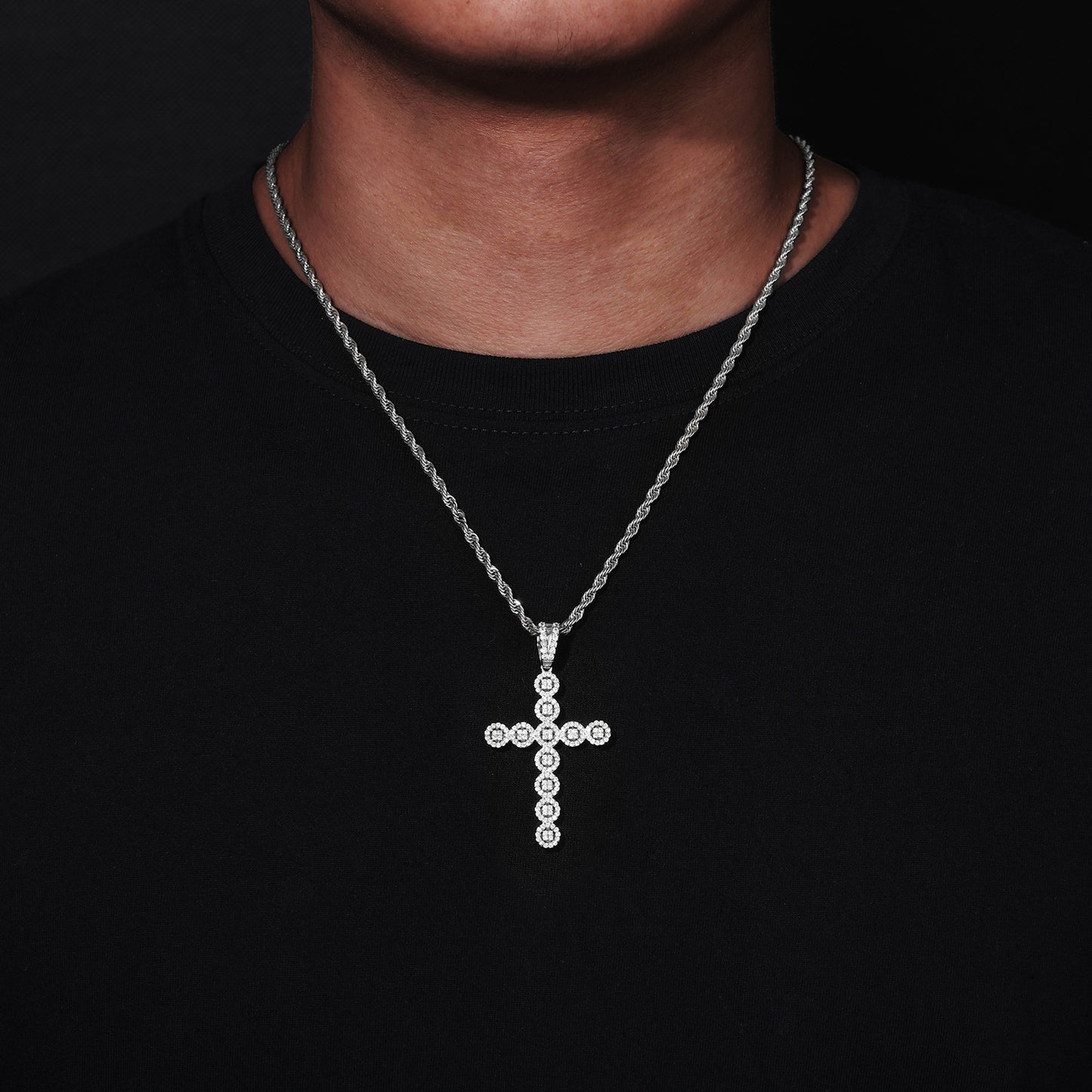 Men's Hip Hop Cross Pendant Necklace, Geometric Zircon Rope Chain product image