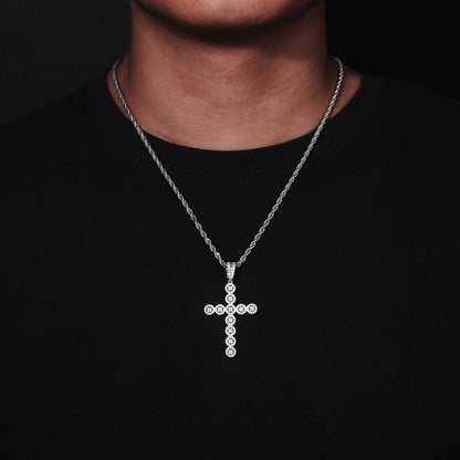 Men's Hip Hop Cross Pendant Necklace, Geometric Zircon Rope Chain
