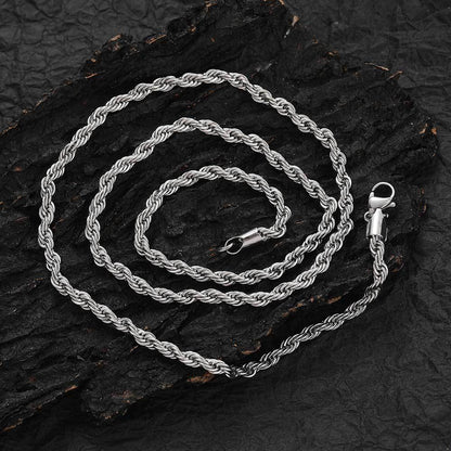 2-10 mm Polished Rope Chain Hip Hop Necklace with Stainless steel Base - CHA094