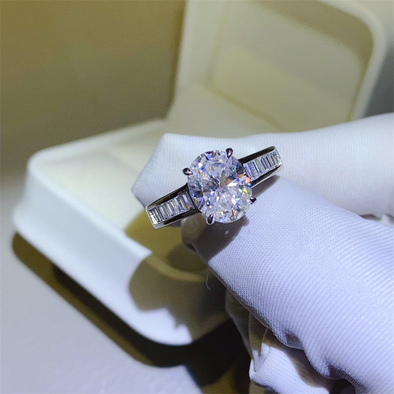 Oval Moissanite Ring with Baguette Side Stones, Vintage Style Engagement Ring for Women product image