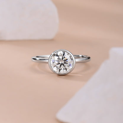 Round Moissanite Solitaire Ring, 8mm Center Stone, S925 18K Gold Plated