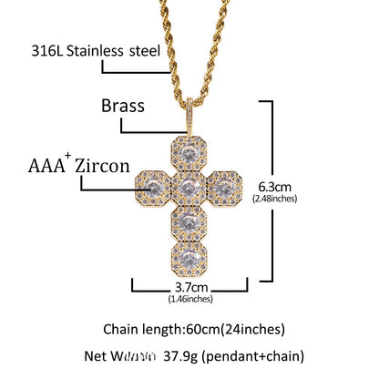Cubic Zirconia Cross Pendant Necklace for Women - Gold or Silver Tone Chain, Cuban or Twist Chain, Statement Faith Jewelry