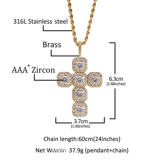 Cubic Zirconia Cross Pendant Necklace for Women - Gold or Silver Tone Chain, Cuban or Twist Chain, Statement Faith Jewelry