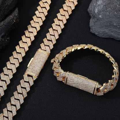 20mm Iced Cuban Link Bracelet with Geometric Zircon Links, Unisex