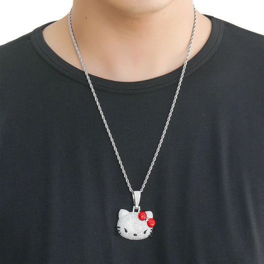 Hip Hop Minimalist Cat Copper Pendant Necklace for Men and Women