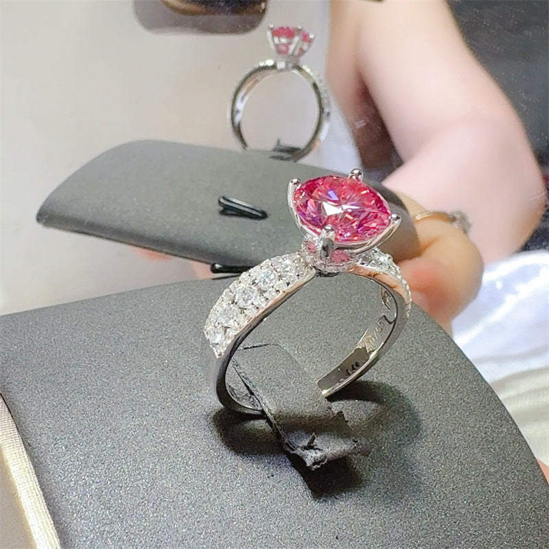 Pink Moissanite Halo Ring for Women, 2 Carat or 3 Carat Engagement Style Ring product image