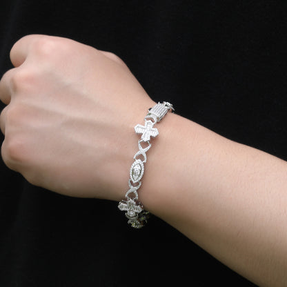 Men’s Iced Evil Eye Cross Bracelet in Gold or Silver Tone with Cubic Zirconia