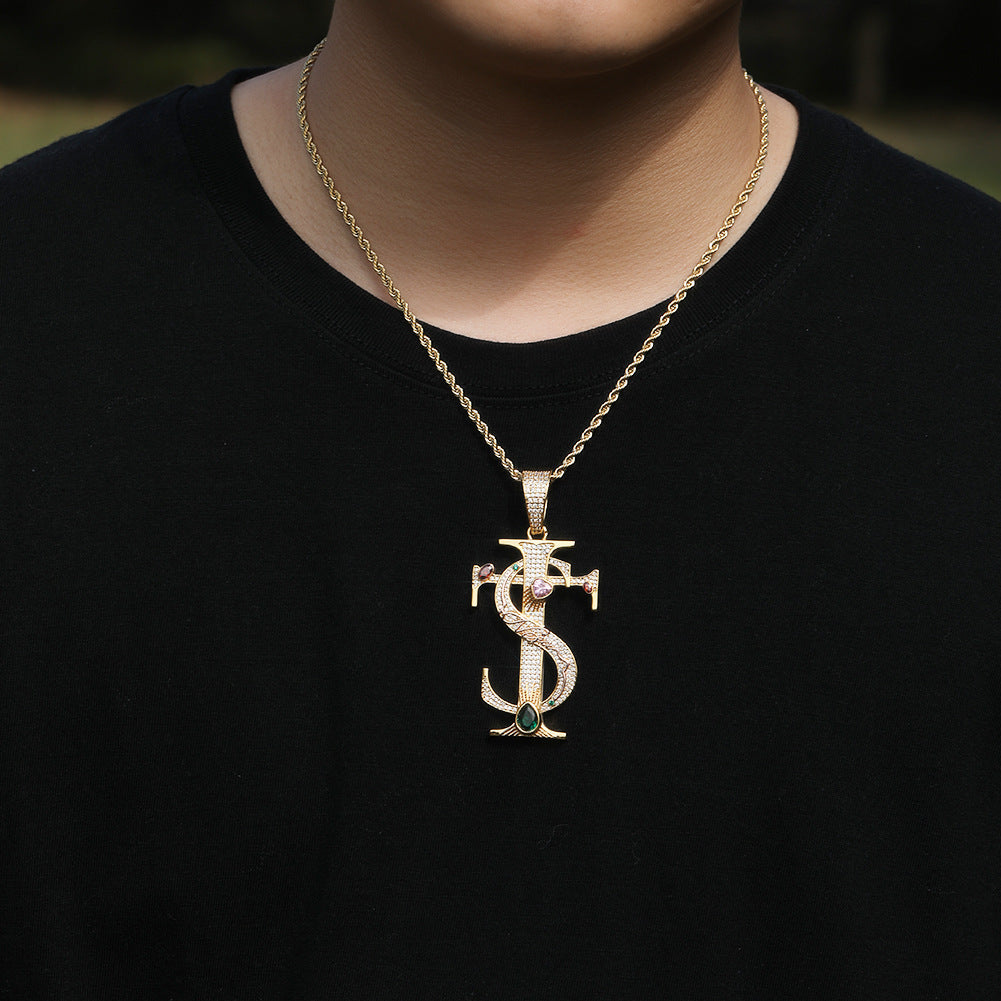 Iced Cross Pendant Necklace with Cubic Zirconia Rope Chain for Women and Men – Hip Hop Statement Jewelry, Gold Plated or Silver Plated, 24 Inch