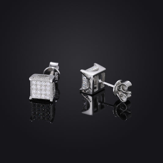 Vintage Hip Hop Crown Square Moissanite Stud Earrings in 925 Silver for Men and Women alternate product image