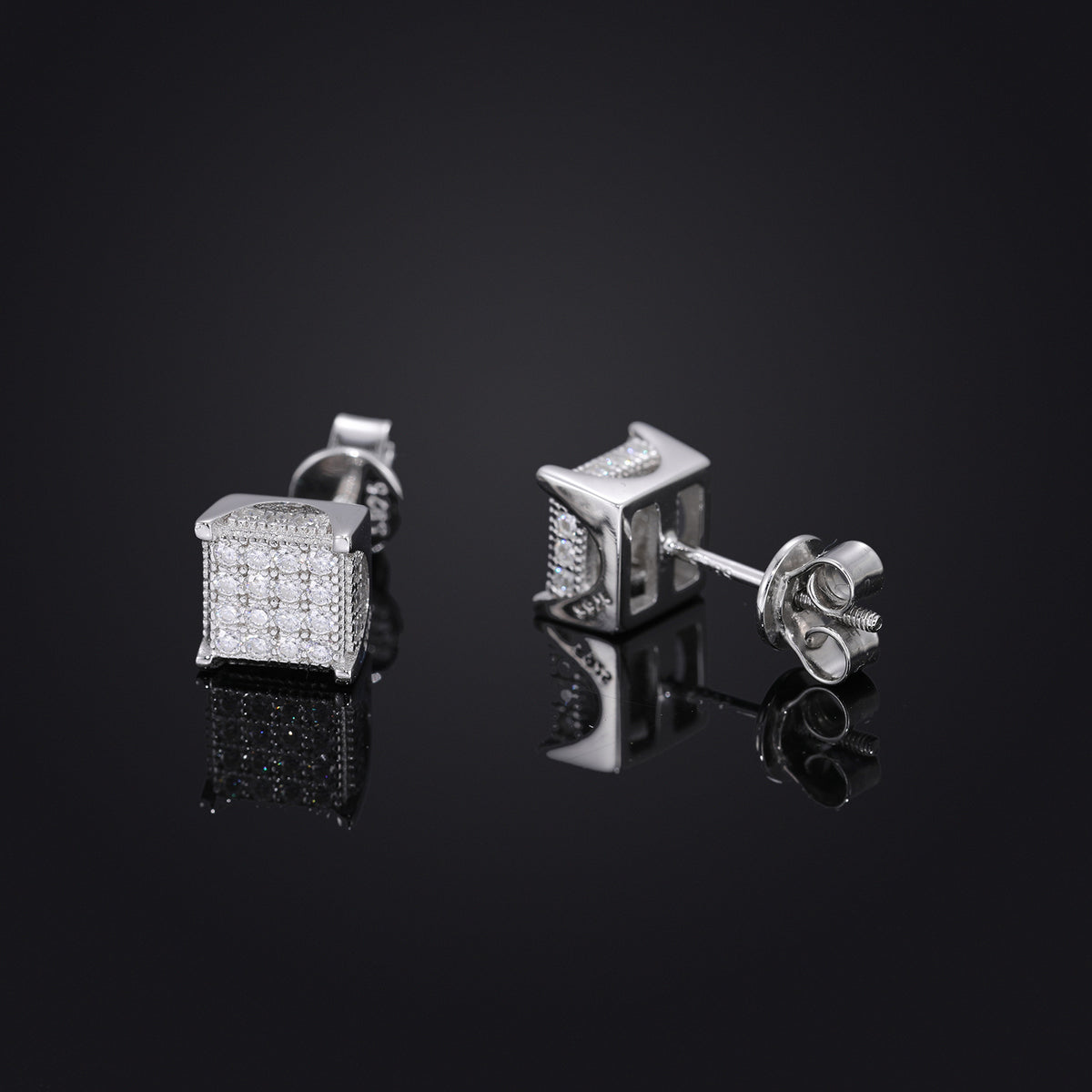 Vintage Hip Hop Crown Square Moissanite Stud Earrings in 925 Silver for Men and Women product image