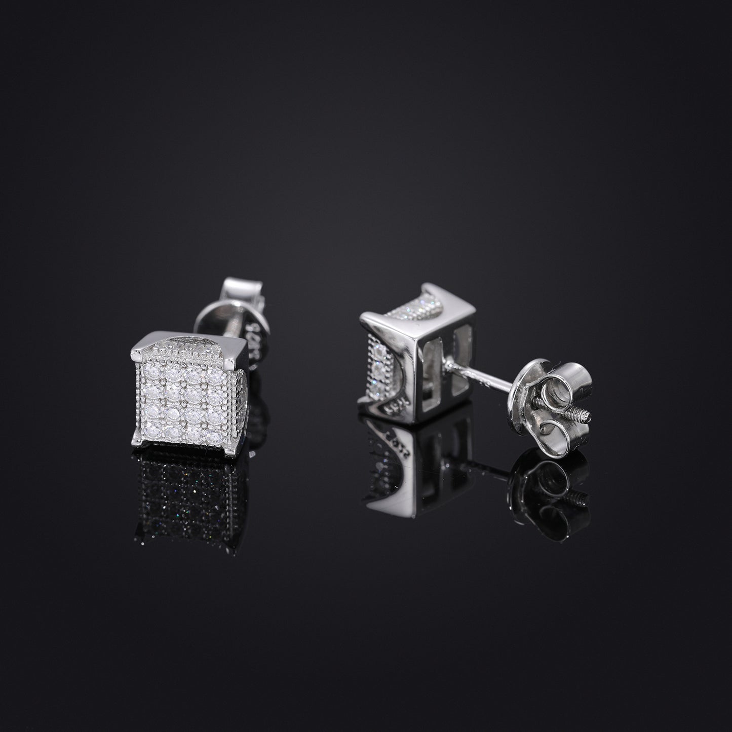 Vintage Hip Hop Crown Square Moissanite Stud Earrings in 925 Silver for Men and Women product image