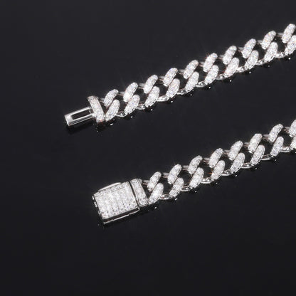 925 Silver Moissanite Cuban Link Bracelet for Women and Men, Iced Out Hip Hop Chain Bracelet