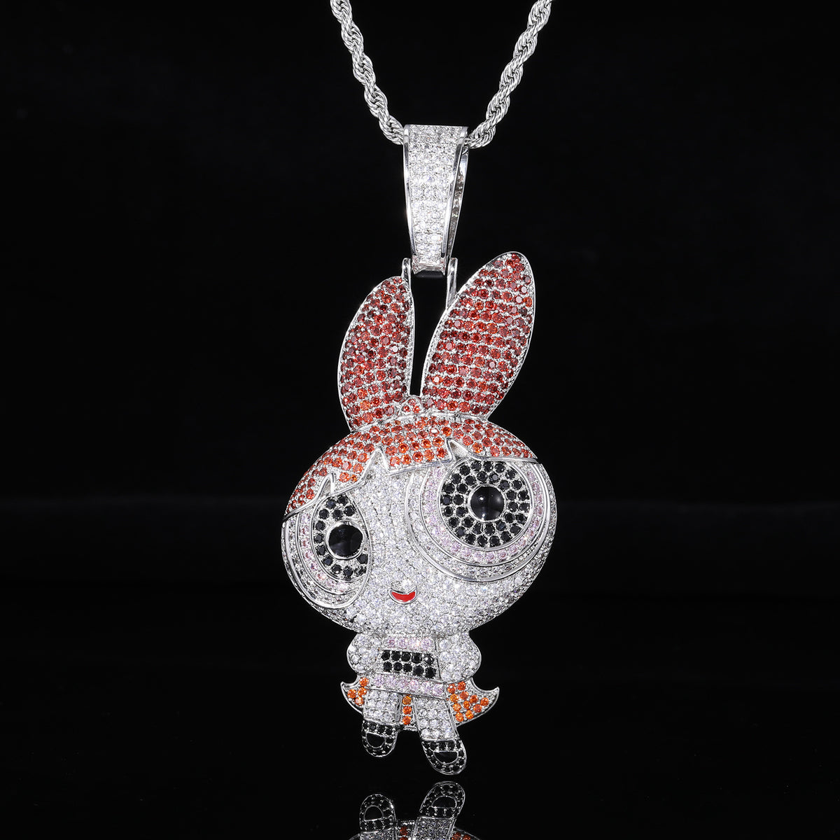 Iced Out Bunny Pendant Necklace for Men and Women, Hip Hop Cuban Link Chain Style, Gold Color CZ Statement Jewelry product image