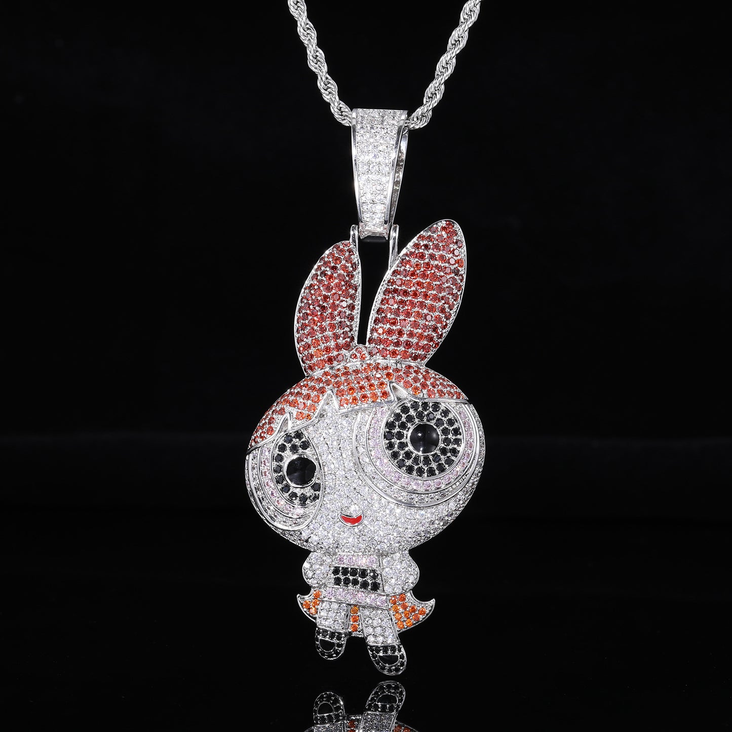 Iced Out Bunny Pendant Necklace for Men and Women, Hip Hop Cuban Link Chain Style, Gold Color CZ Statement Jewelry product image