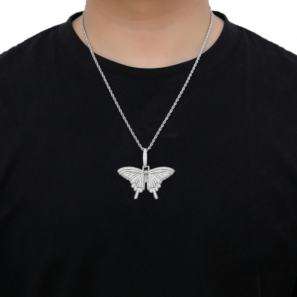 Hip Hop Butterfly Copper Pendant Necklace for Men and Women