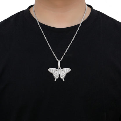 Hip Hop Butterfly Copper Pendant Necklace for Men and Women