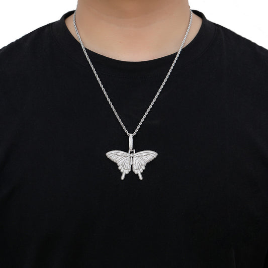 Hip Hop Butterfly Copper Pendant Necklace for Men and Women