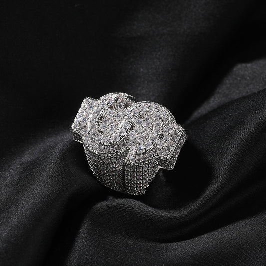 Men’s Iced Coin Statement Ring - Gold Plated or Silver Plated Copper Hip Hop Ring with Cubic Zirconia