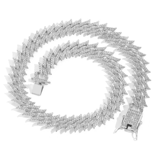 Hip Hop Diamond Shape Cuban Link Thorn Alloy Necklace for Men