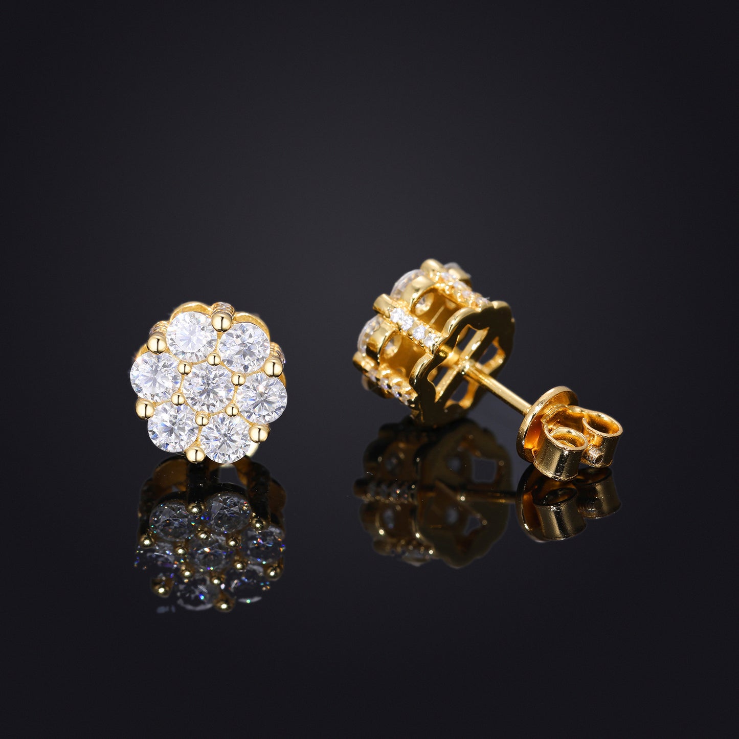 Moissanite Round Cluster Stud Earrings for Women, Sparkling Ear Studs product image