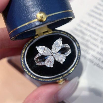 Total 2 ct Moissanite Butterfly Moissanite Ring, S925 Sterling Silver, Marquise Cut