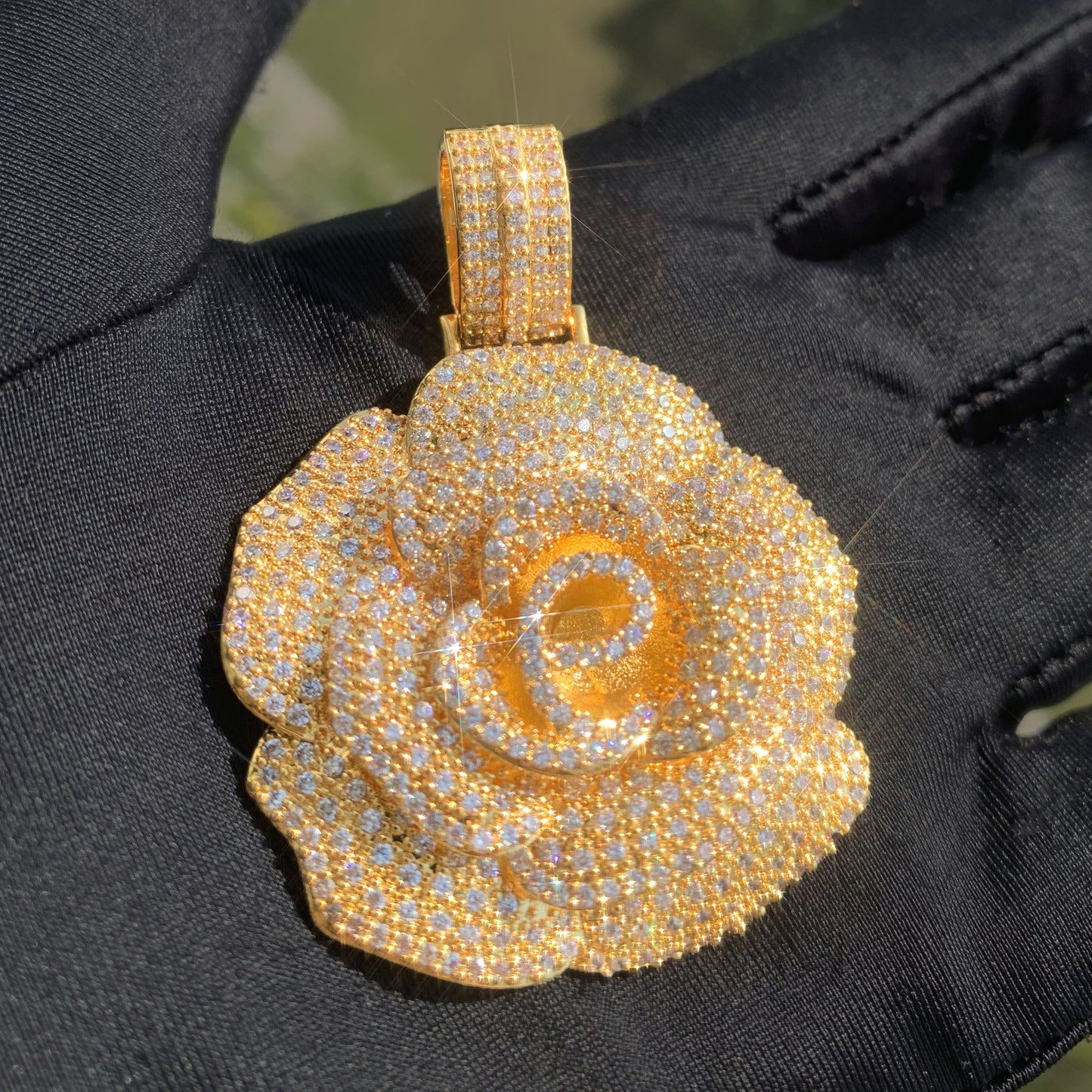 Iced Out Rose Pendant Necklace