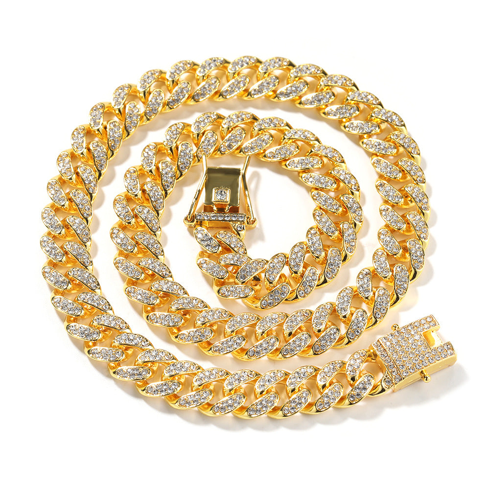 Iced Out Cuban Link Chain Necklace for Women & Men - Gold or Silver Plated Statement Pendant Necklace