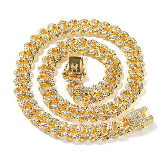 Iced Out Cuban Link Chain Necklace for Women & Men - Gold or Silver Plated Statement Pendant Necklace