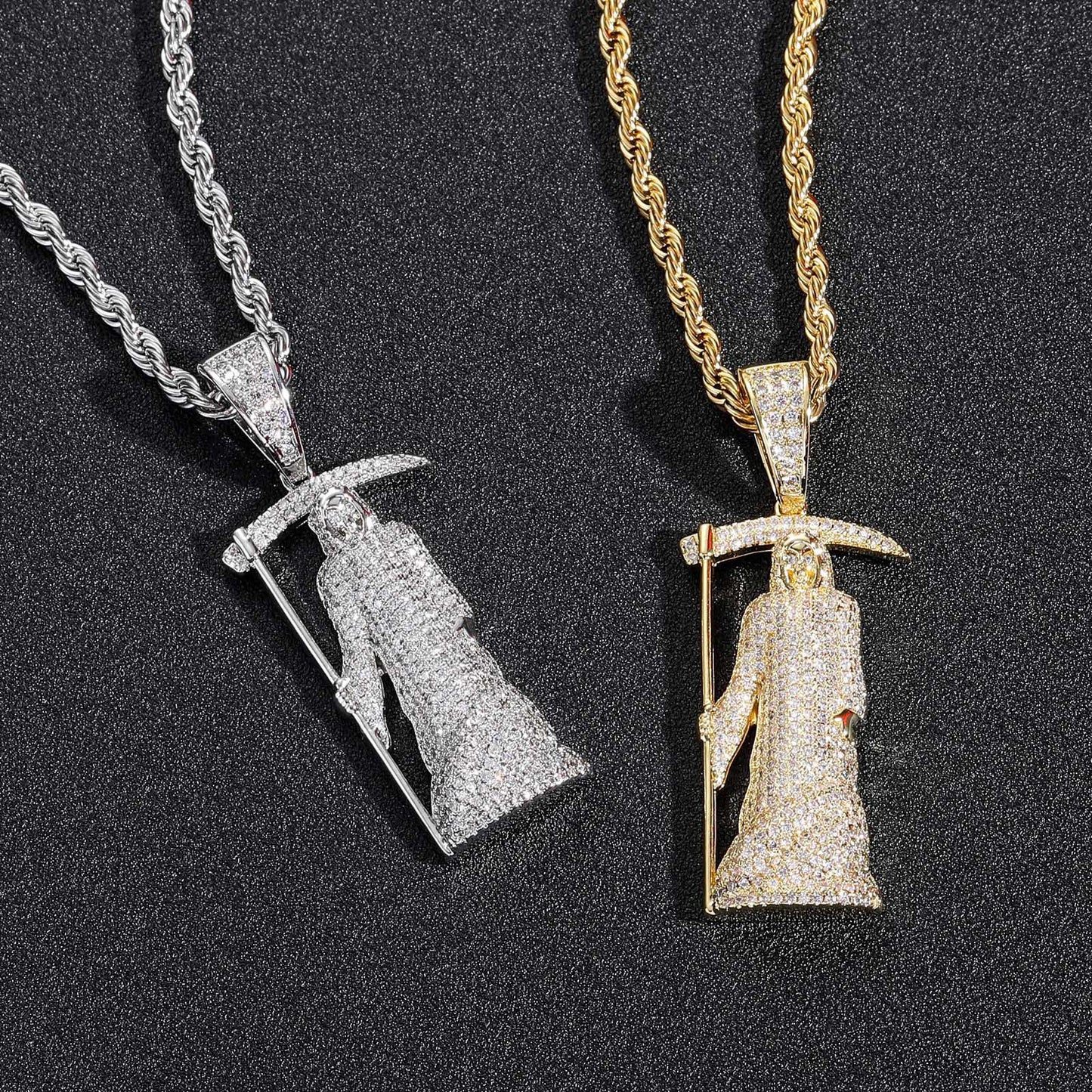 Hip Hop Skull Cubic Zirconia Pendant Necklace for Men and Women