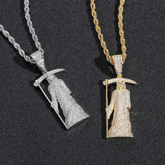 Hip Hop Skull Cubic Zirconia Pendant Necklace for Men and Women