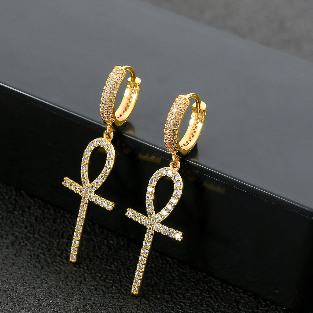 Vintage Cross Copper Earrings for Men