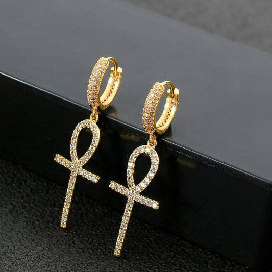 Vintage Cross Copper Earrings for Men