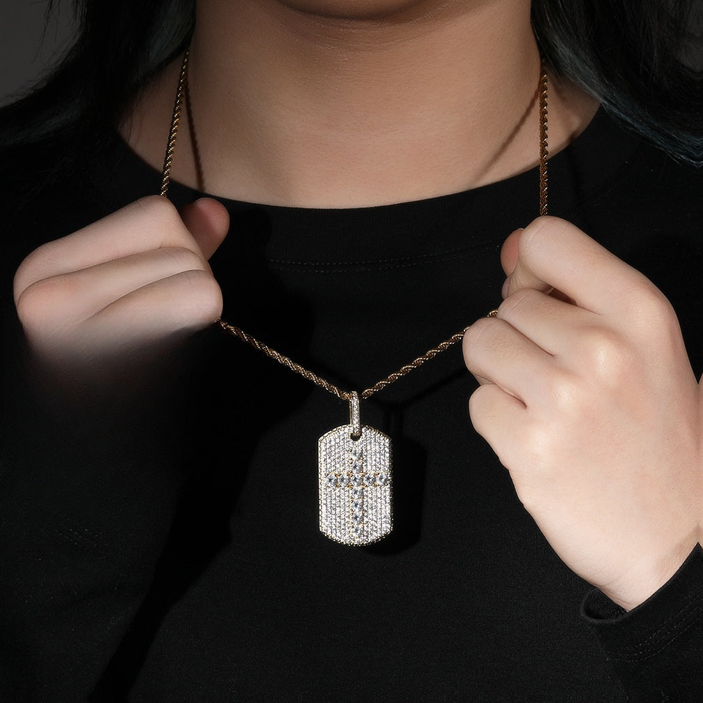Iced Cross Pendant Necklace with Twisted Rope Chain for Women and Men, Gold Plated or Silver Plated Statement Hip Hop Jewelry
