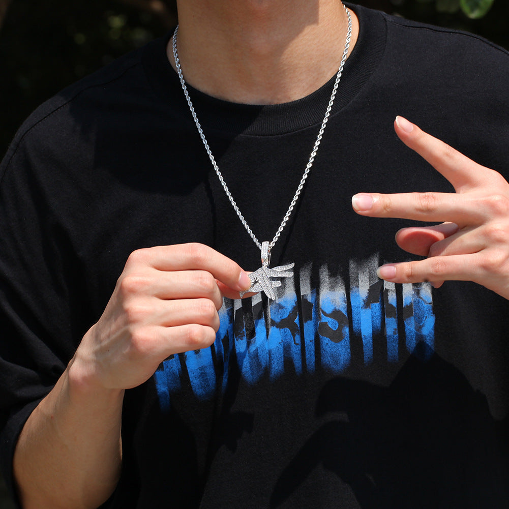 Men’s Iced Out Hand Gesture Pendant Necklace with Cubic Zirconia Twisted Chain product image