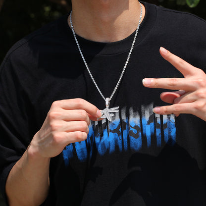 Men’s Iced Out Hand Gesture Pendant Necklace with Cubic Zirconia Twisted Chain